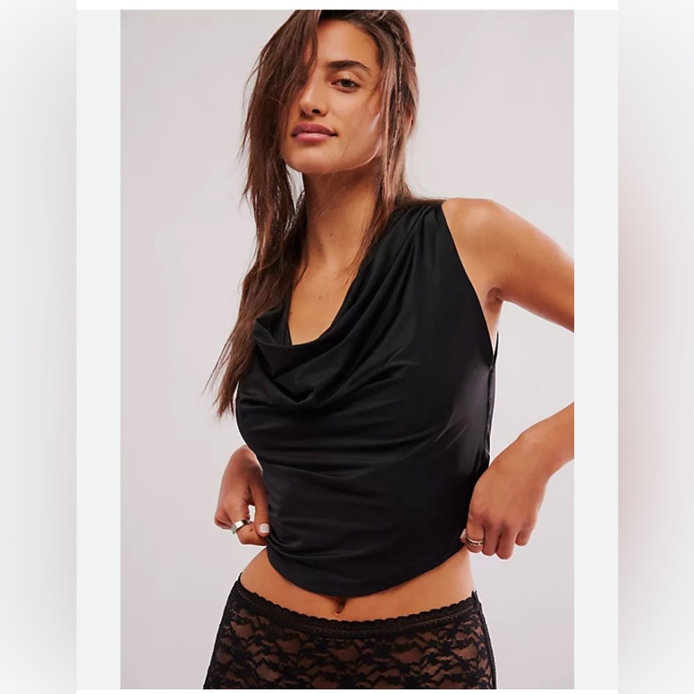 Free People Black Draped Cowl Neck Sleeveless Top